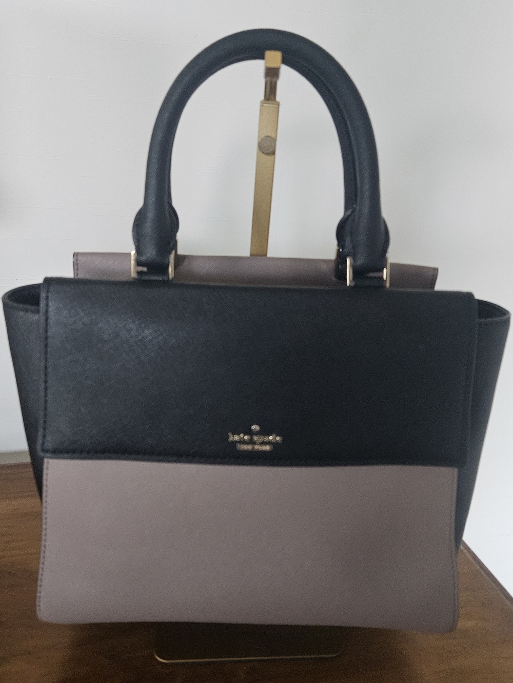 kate spade Black and Taupe Colorblock Structured Satchel